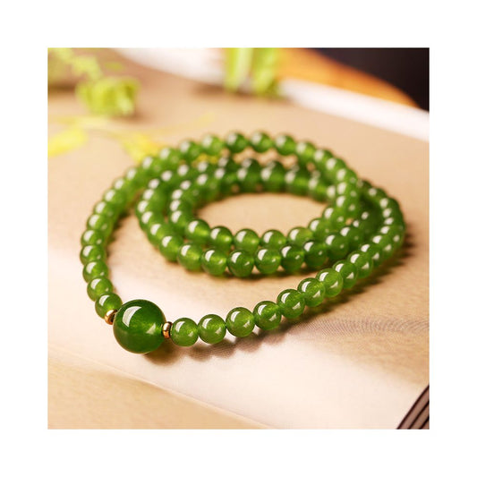 New Hotan Jade Jasper Bracelet for Women Spinach Green Stone Hand String Bead Jade Bracelet for Women Seeds Yang Green