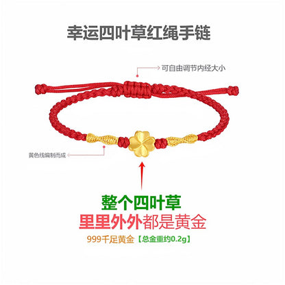 Golden Clover Red Rope Gold Bracelet for Women 2025 New Christmas Birthday Gift for Girlfriend and Wife image 4
