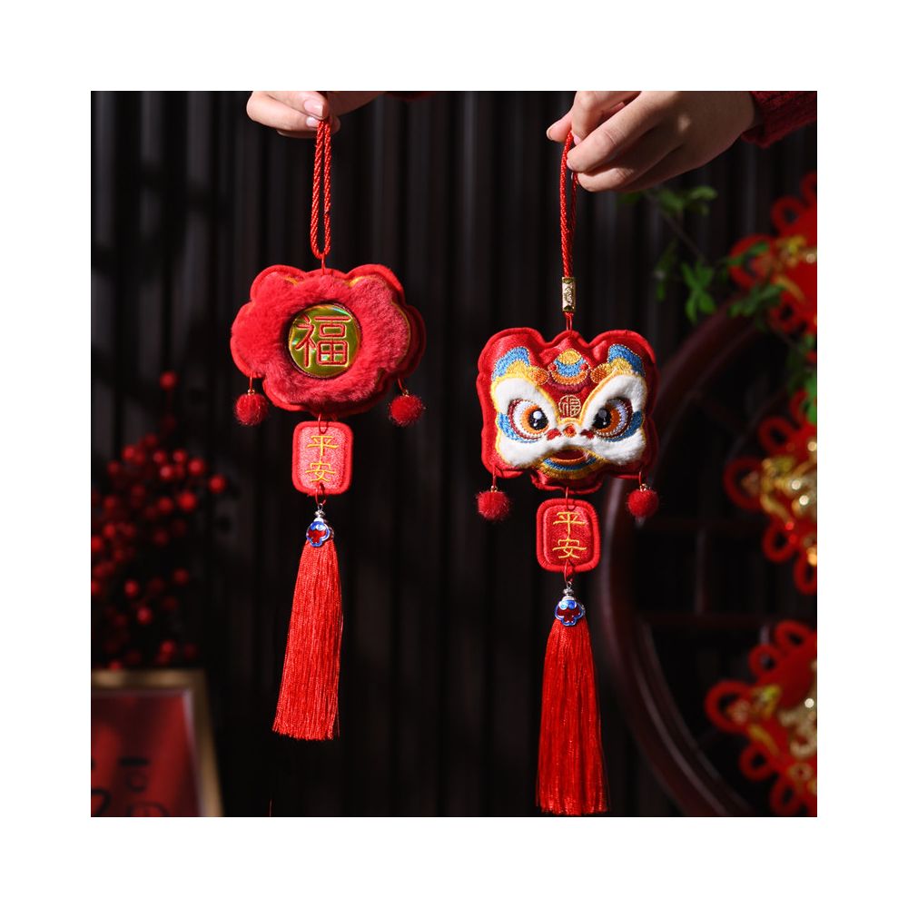 New Year decorations small pendants embroidered lion dance lucky fish indoor red festive and safe atmosphere decoration for the Year of the Horse new style image 1