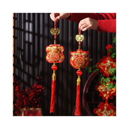 New Year decorations small pendants embroidered lion dance lucky fish indoor red festive and safe atmosphere decoration for the Year of the Horse new style image 2