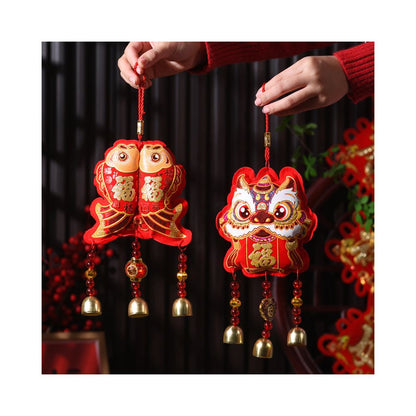 New Year decorations small pendants embroidered lion dance lucky fish indoor red festive and safe atmosphere decoration for the Year of the Horse new style image 3