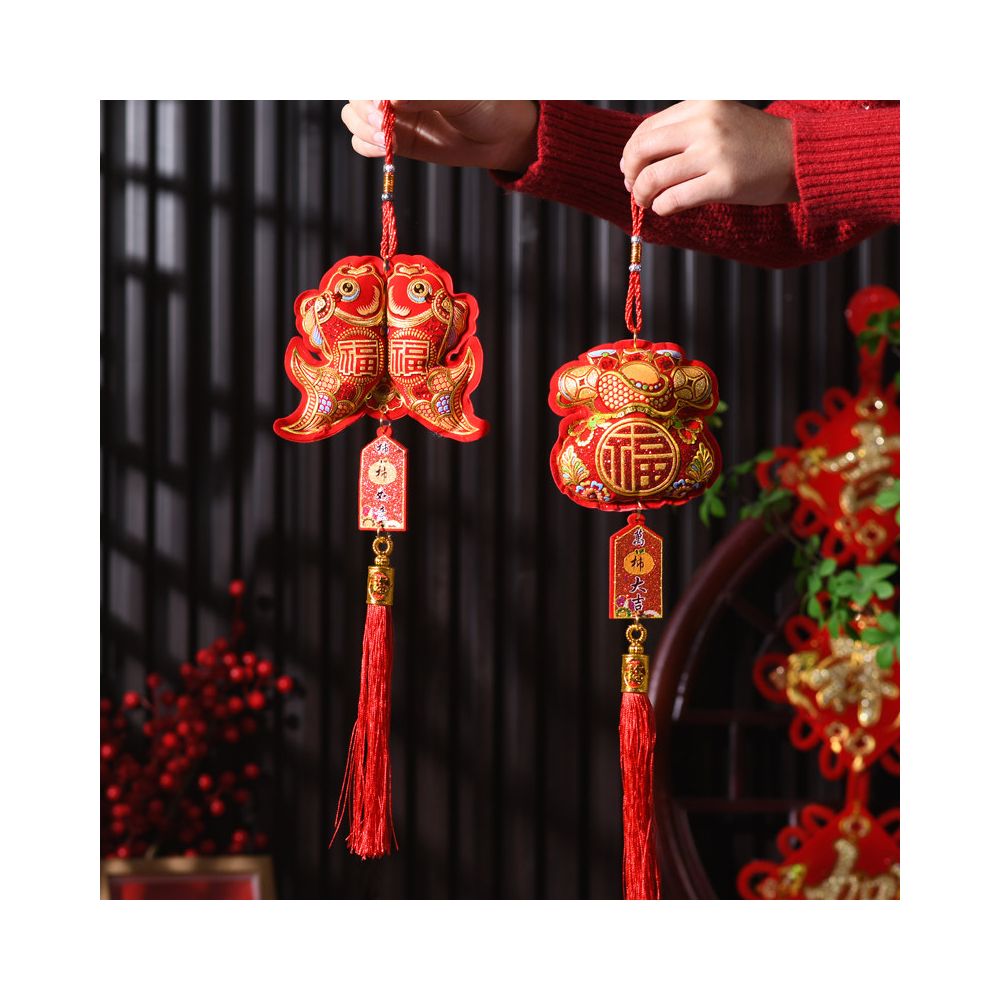 New Year decorations small pendants embroidered lion dance lucky fish indoor red festive and safe atmosphere decoration for the Year of the Horse new style image 4
