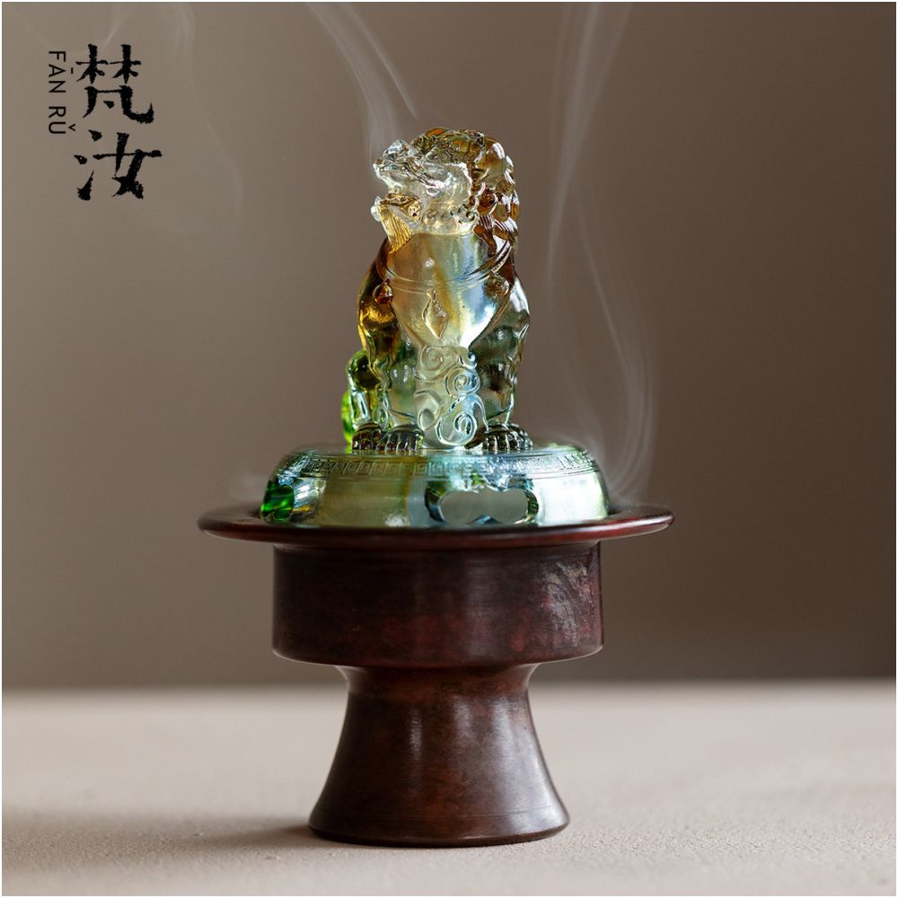 Fanru Pure Copper Old Imitation Song Dynasty High Foot Glass Lion Incense Burner Household Plate Incense Incense Incense Incense Burner Agarwood Incense Stove image 1