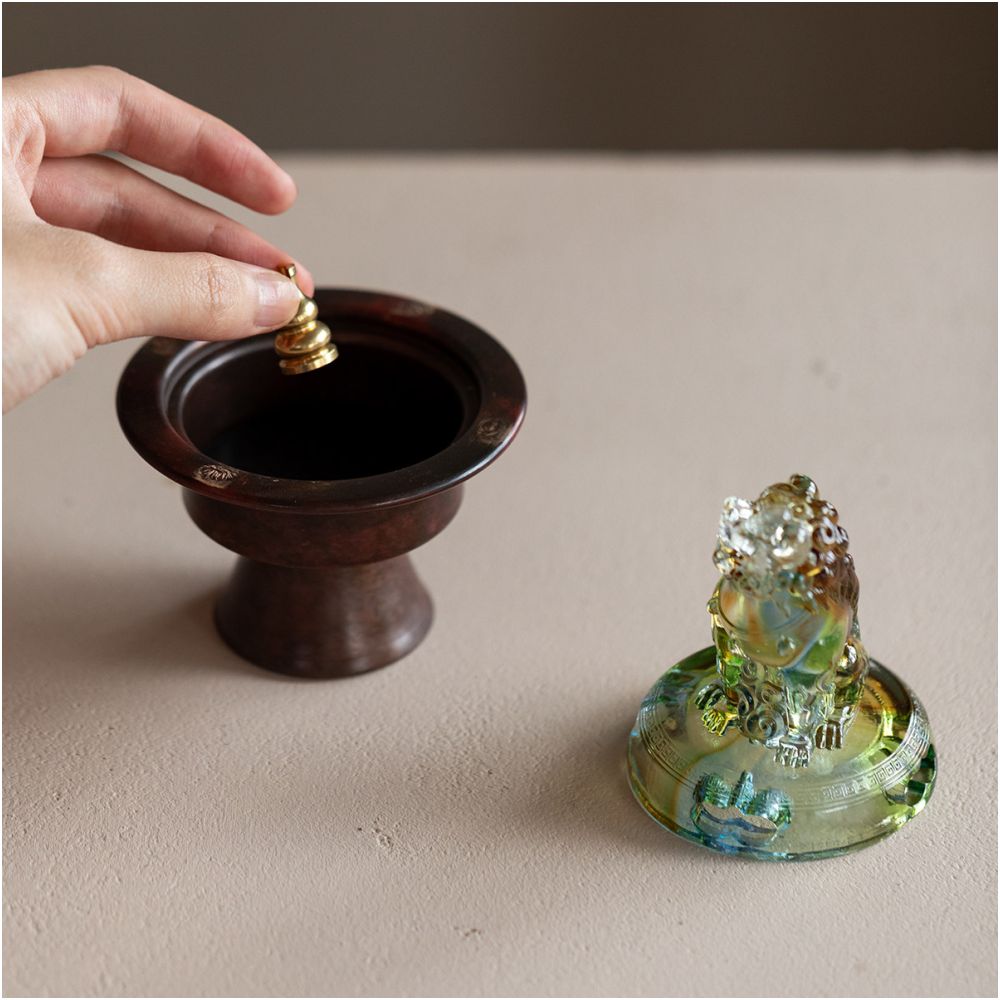 Fanru Pure Copper Old Imitation Song Dynasty High Foot Glass Lion Incense Burner Household Plate Incense Incense Incense Incense Burner Agarwood Incense Stove image 2