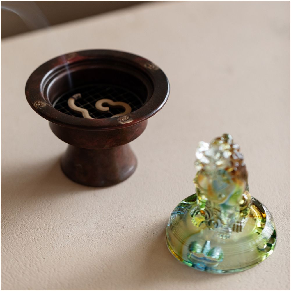Fanru Pure Copper Old Imitation Song Dynasty High Foot Glass Lion Incense Burner Household Plate Incense Incense Incense Incense Burner Agarwood Incense Stove image 4