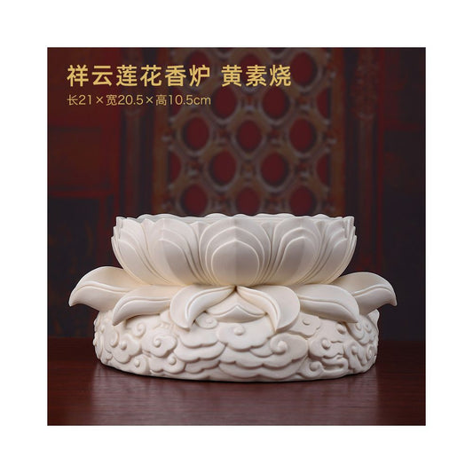 Ceramic Lotus Incense Burner Chinese Style Buddha Worship Home Indoor Aromatherapy Decor