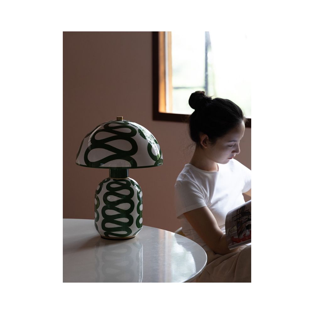 Ruonai Lighting P lefire Ceramic Artist s Mushroom Lamp Glass Green Reading Atmosphere Lamp Desk Lamp Living Room image 5