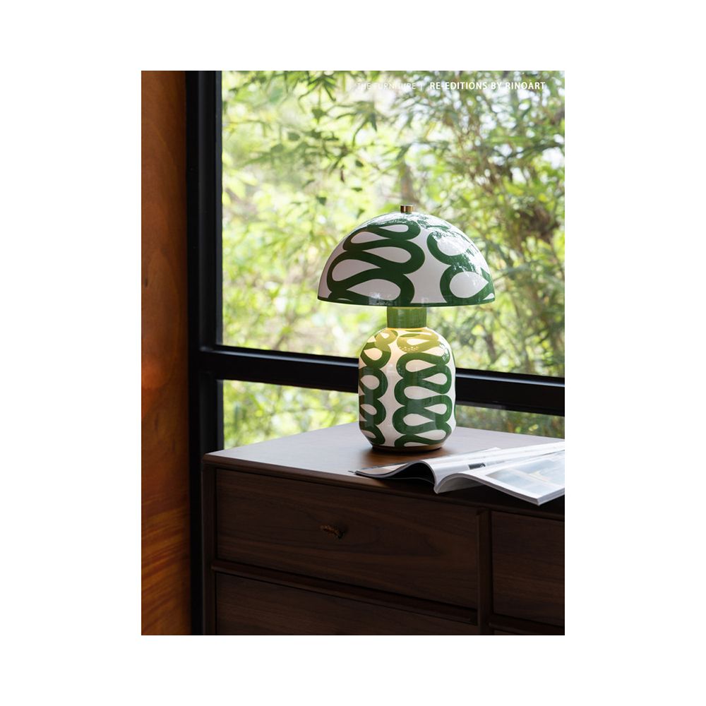 Ruonai Lighting P lefire Ceramic Artist s Mushroom Lamp Glass Green Reading Atmosphere Lamp Desk Lamp Living Room image 0