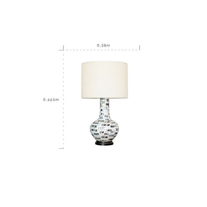 Table lamp with measurements and Rinoart branding on a white background