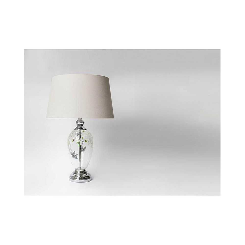 Venice Hand-Blown Glass Table Lamp White Cherry Blossom Butterfly