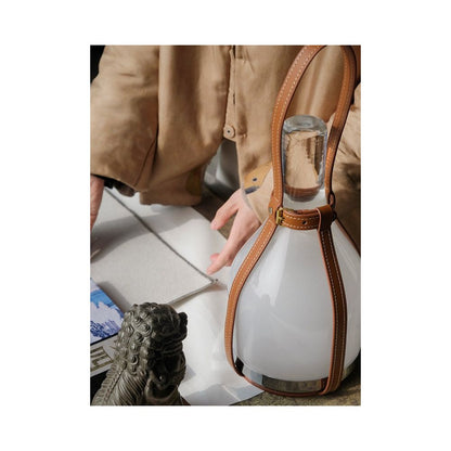 Ruonai wireless touch controlled calf leather pomelo lamp dimming bedside lamp night lamp portable outdoor camping lamp charging desk lamp image 2