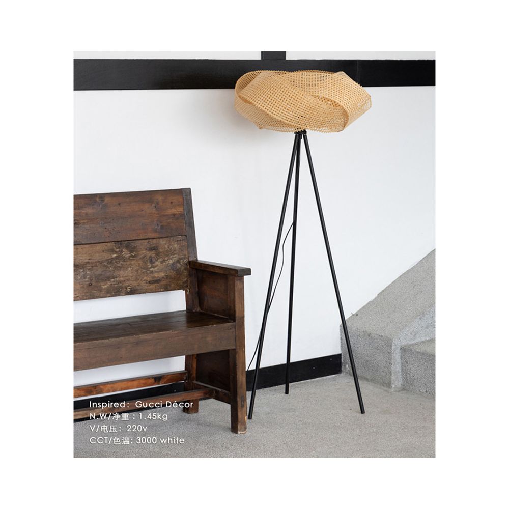 Middle aged bamboo woven floor lamp living room bedroom designer creative homestay model room Wabi Sabi style decorative atmosphere lamp image 1