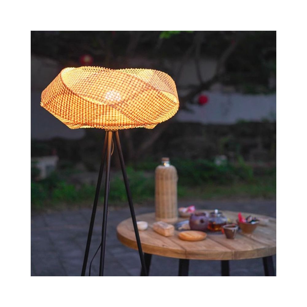 Middle aged bamboo woven floor lamp living room bedroom designer creative homestay model room Wabi Sabi style decorative atmosphere lamp image 3