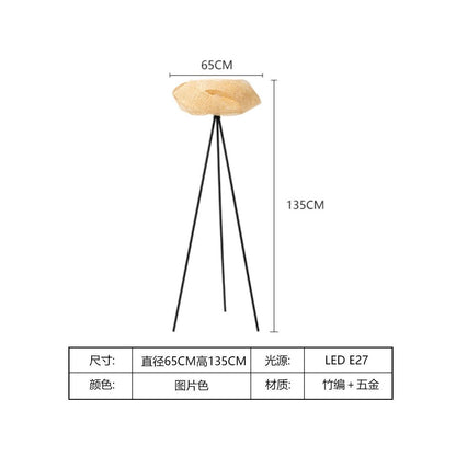Middle aged bamboo woven floor lamp living room bedroom designer creative homestay model room Wabi Sabi style decorative atmosphere lamp