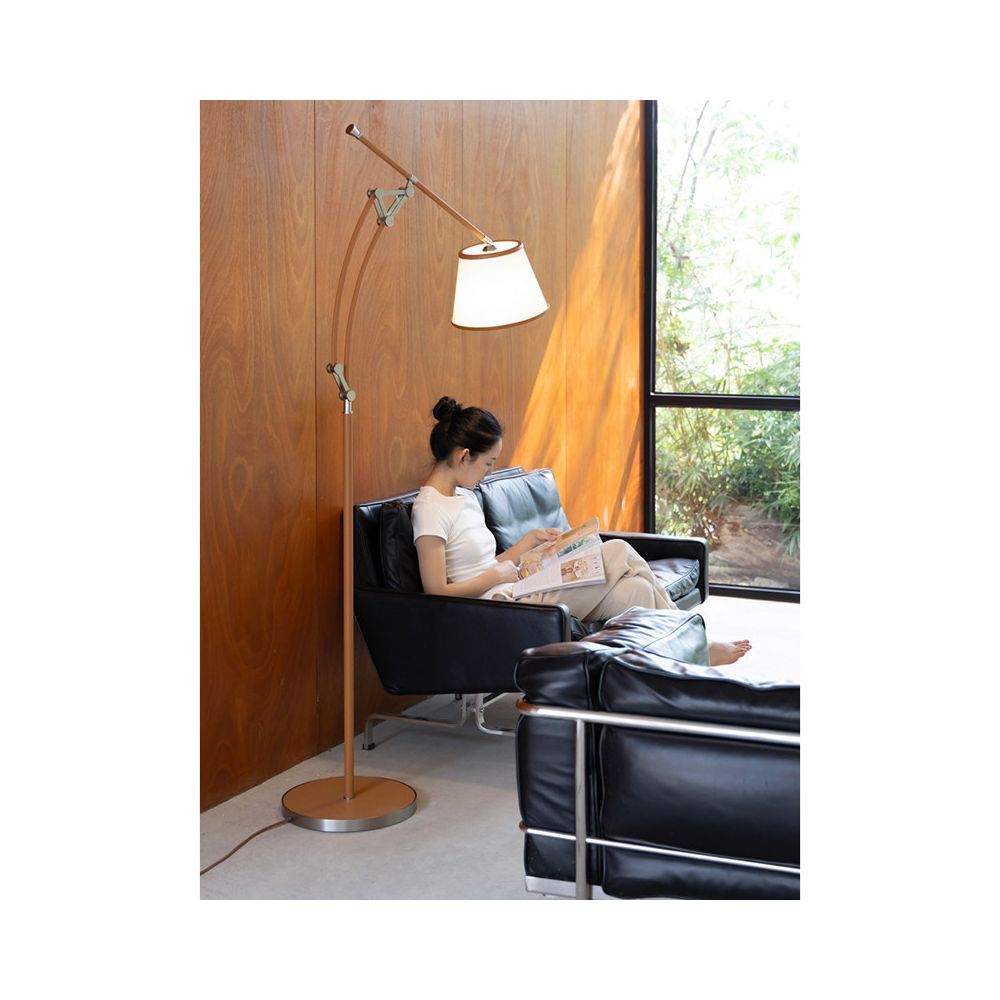 Ruona Furniture upgraded and back in stock H deco golden brown hand stitched leather floor lamp with folding arm image 1