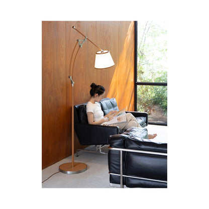 Ruona Furniture upgraded and back in stock H deco golden brown hand stitched leather floor lamp with folding arm image 0
