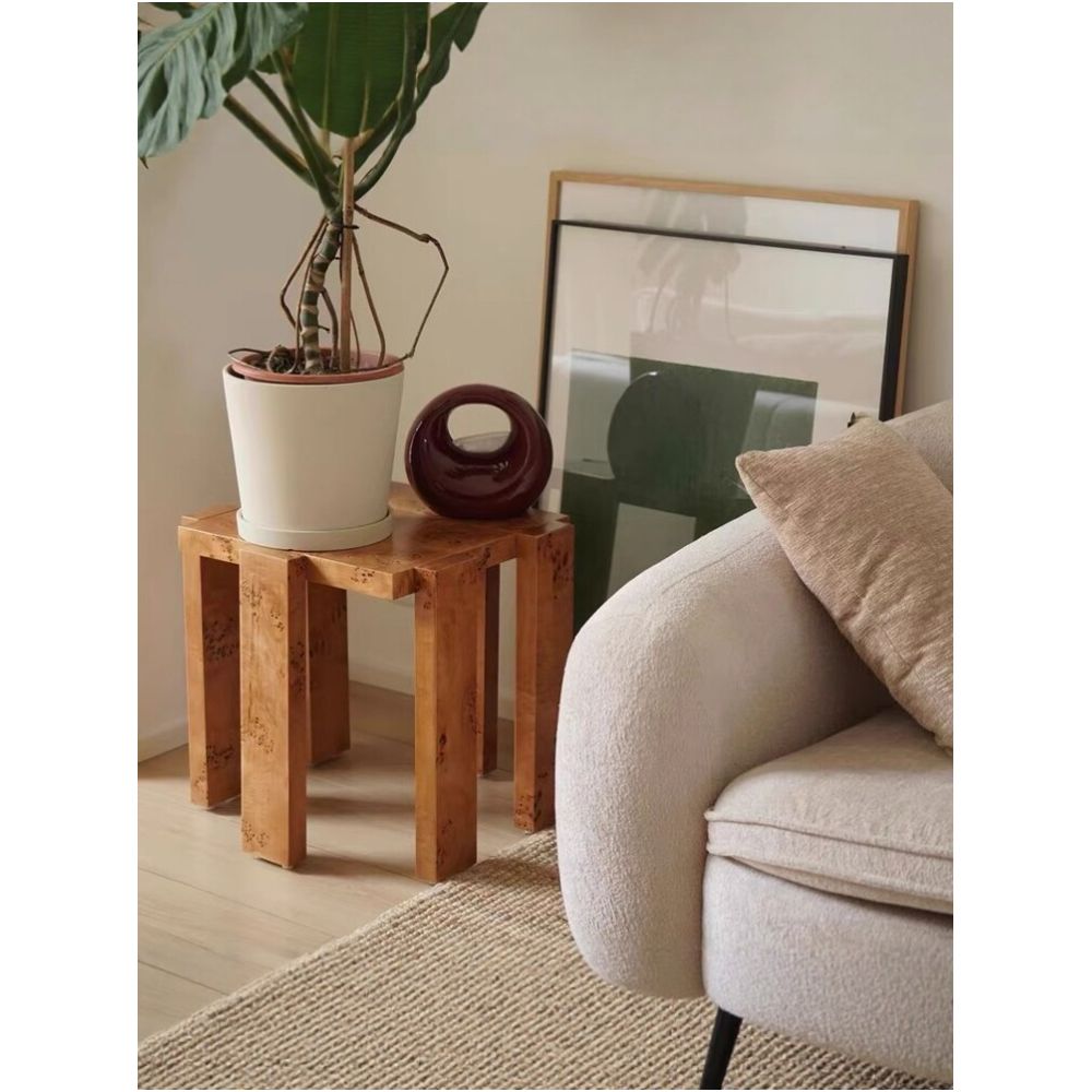 Designer style solid wood chair with imported burl image 1