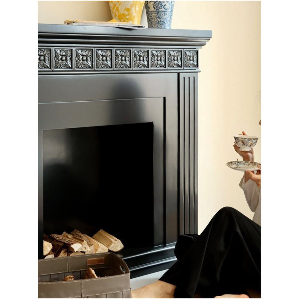 Swiss engraved black fireplace decoration cabinet image 2