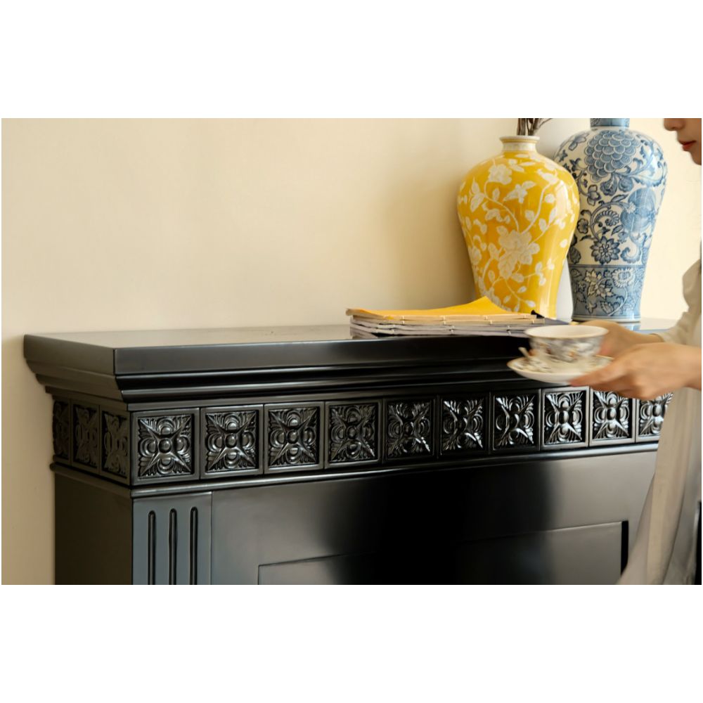 Swiss engraved black fireplace decoration cabinet image 4