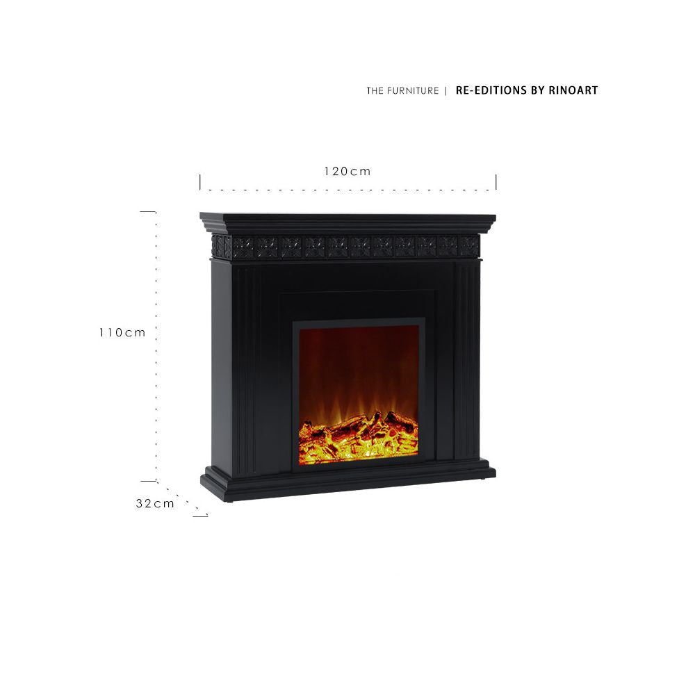 Engraved Black Fireplace Mantel Decorative Cabinet