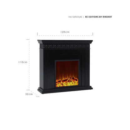 Engraved Black Fireplace Mantel Decorative Cabinet