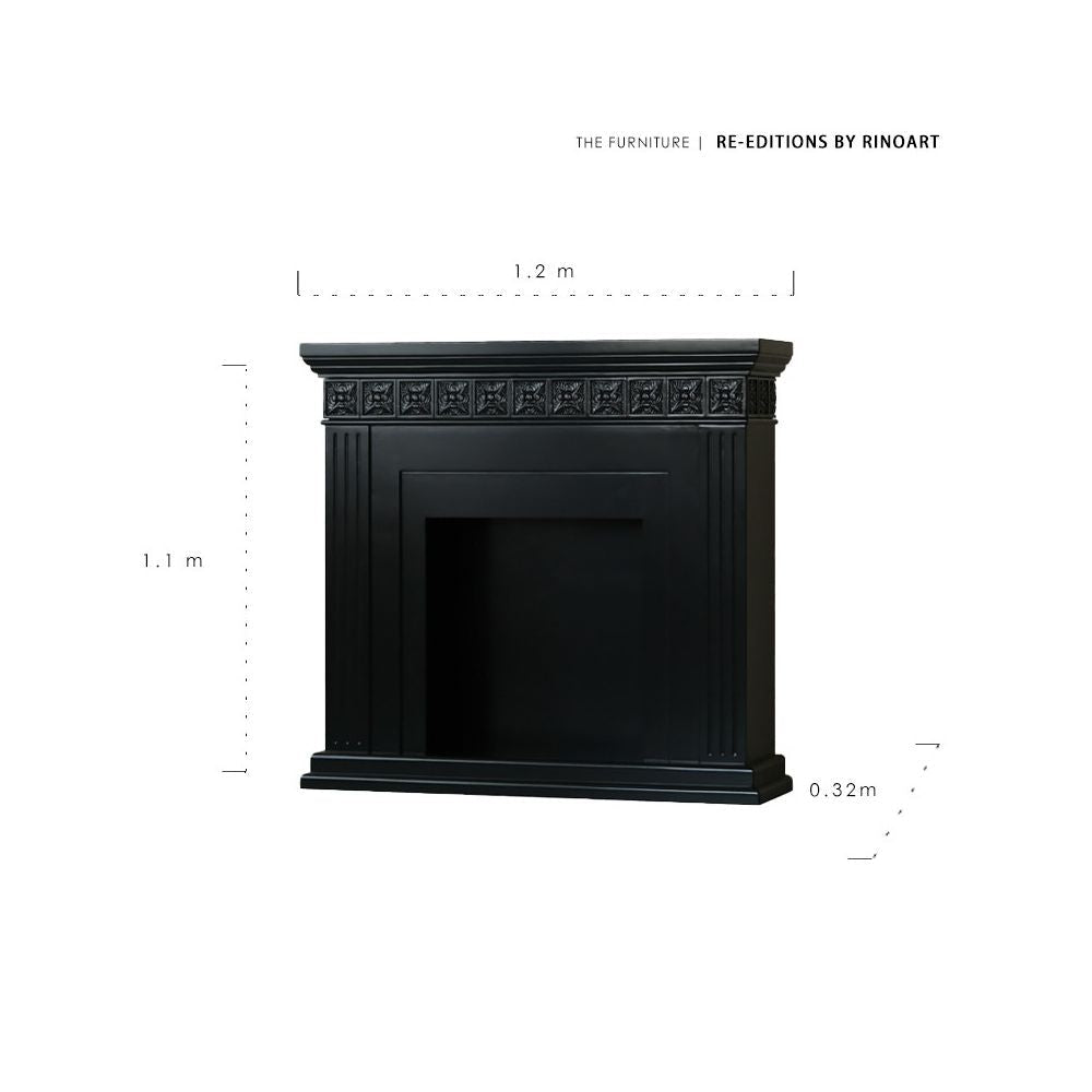 Engraved Black Fireplace Mantel Decorative Cabinet
