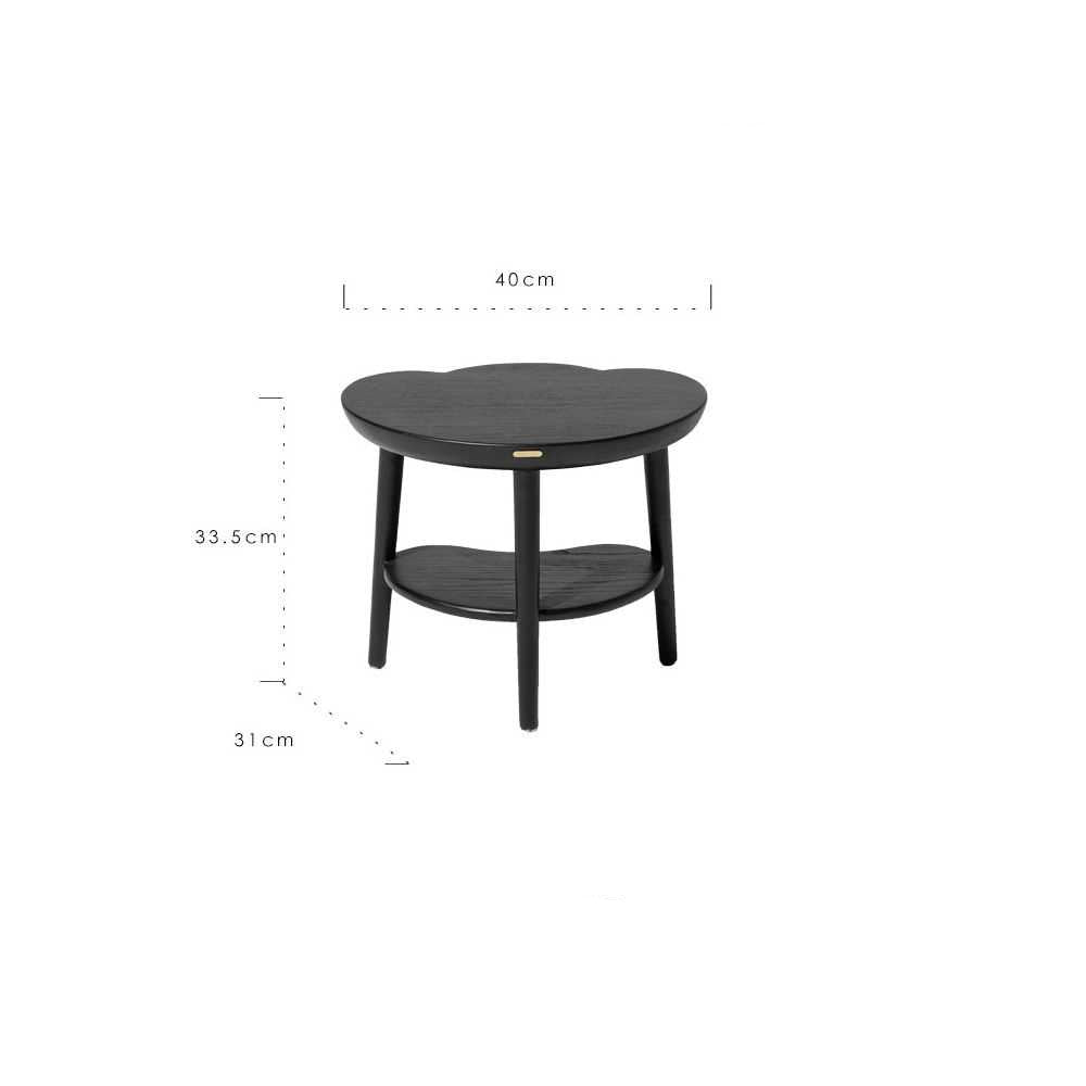 Black side table with dimensions on a white background, featuring Rinoart branding.