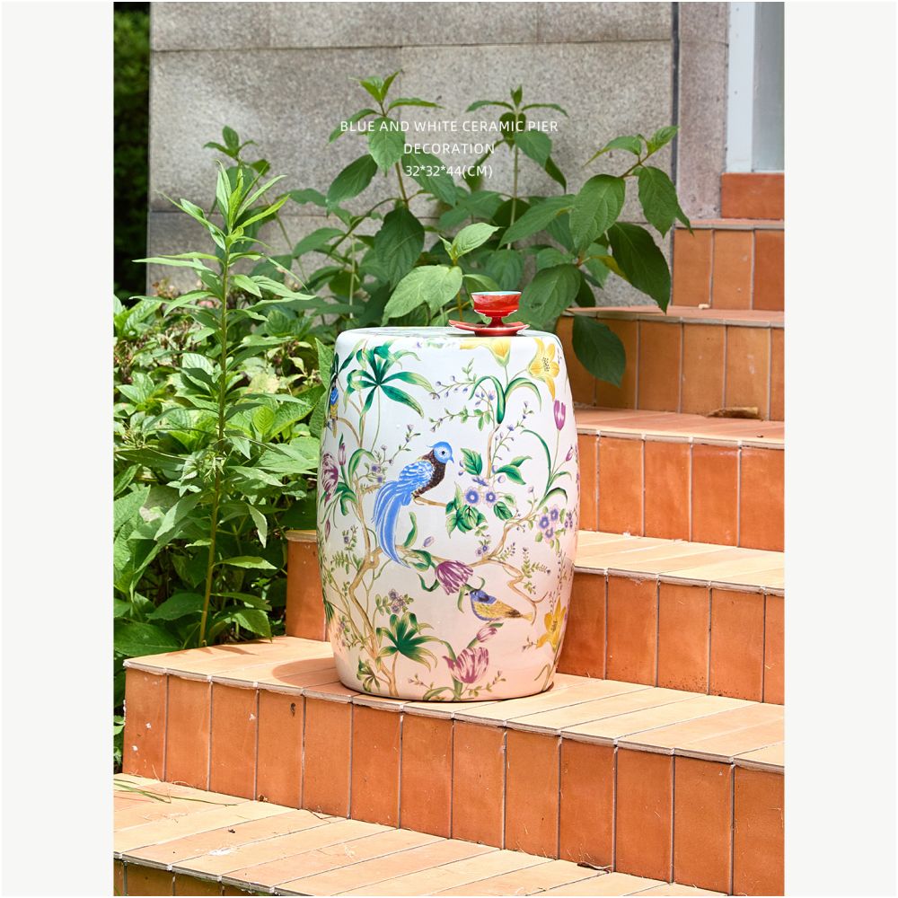 Miyu Oriental Paris Flower and Bird Ice Crack Ceramic Drum Stool Sitting on a Pier Beside the Living Room A Few Shoes Changing Stools New Chinese Dressing Stool image 1