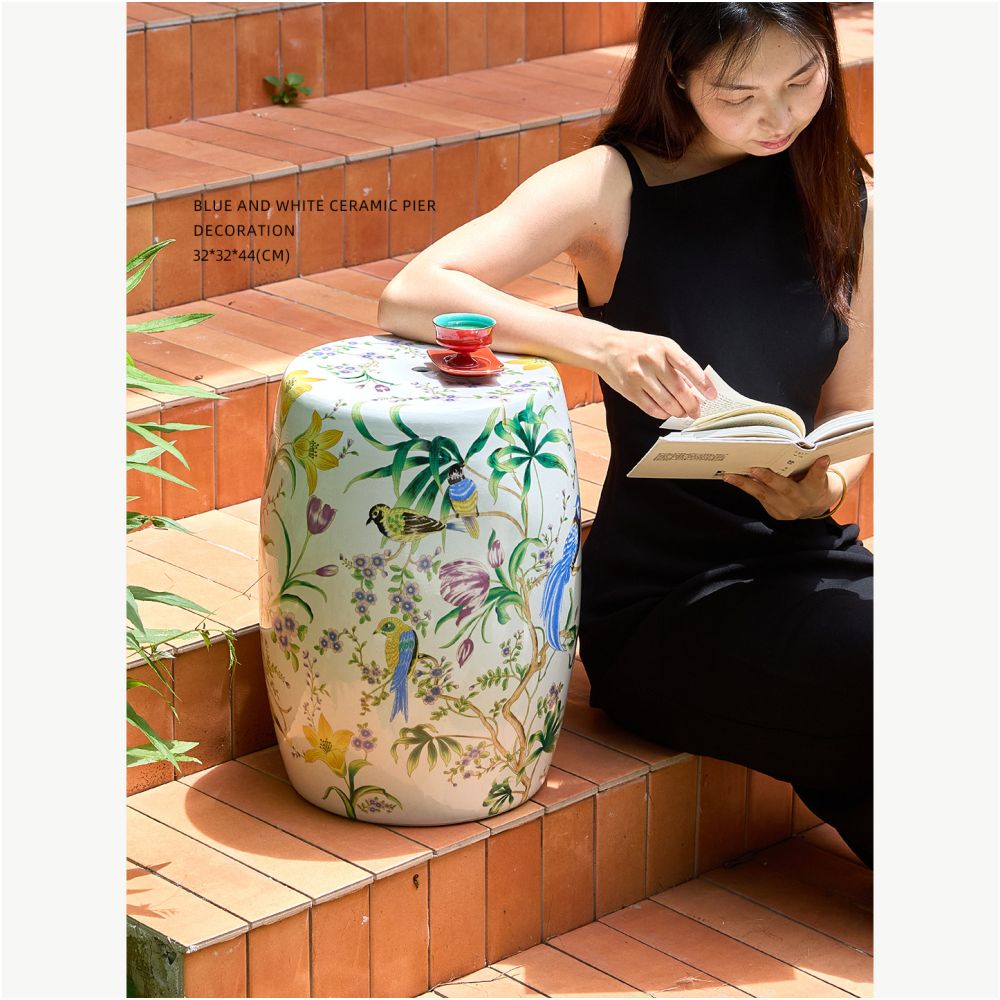 Miyu Oriental Paris Flower and Bird Ice Crack Ceramic Drum Stool Sitting on a Pier Beside the Living Room A Few Shoes Changing Stools New Chinese Dressing Stool image 2