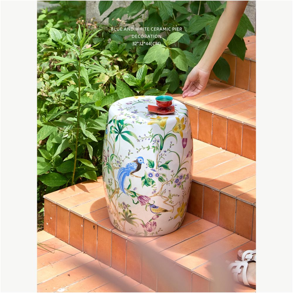 Miyu Oriental Paris Flower and Bird Ice Crack Ceramic Drum Stool Sitting on a Pier Beside the Living Room A Few Shoes Changing Stools New Chinese Dressing Stool image 3