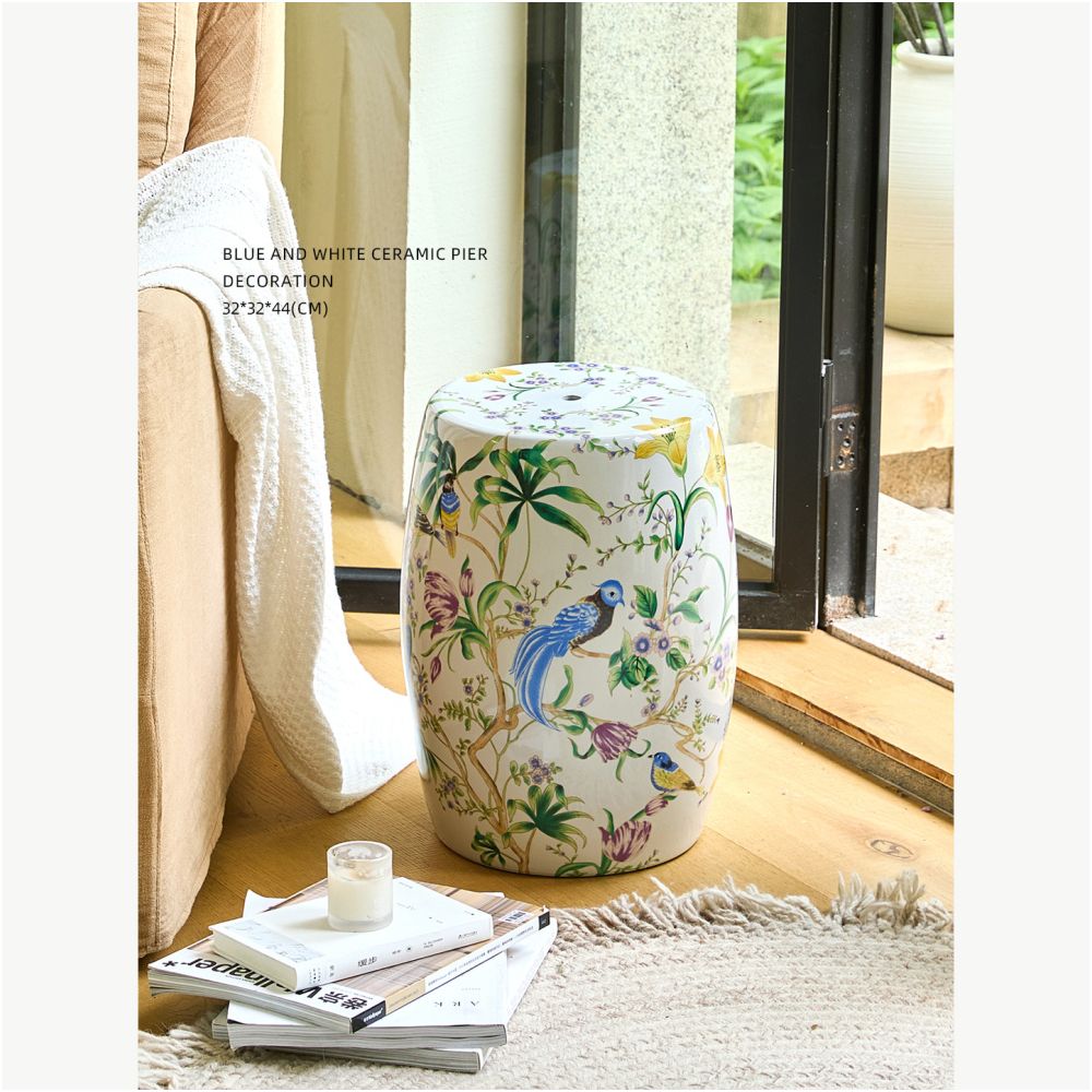Miyu Oriental Paris Flower and Bird Ice Crack Ceramic Drum Stool Sitting on a Pier Beside the Living Room A Few Shoes Changing Stools New Chinese Dressing Stool image 4