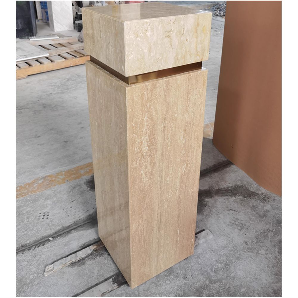 Natural Travertine Marble Pedestal Display Stand - Yellow Stone Column
