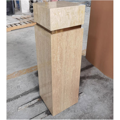 Natural Travertine Marble Pedestal Display Stand - Yellow Stone Column