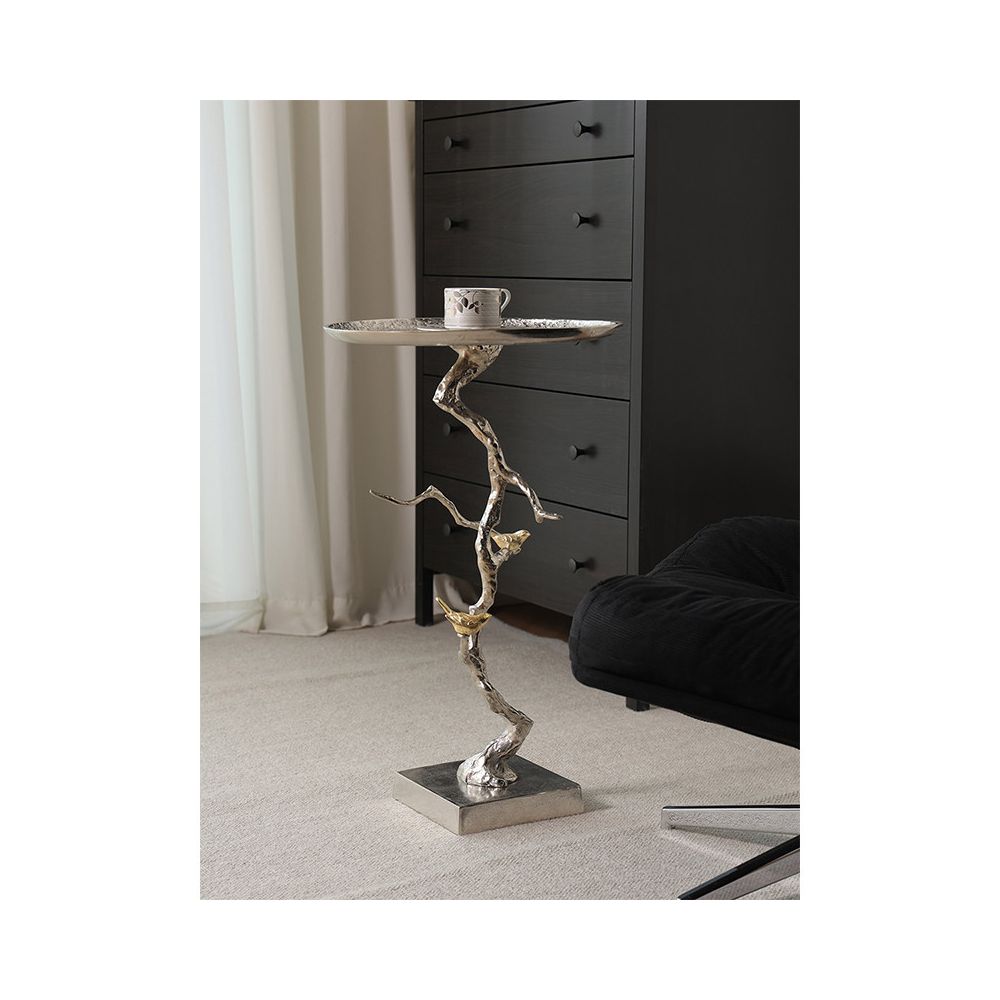 Indian Silver Vine Side Table - Handcrafted Metal Accent Table