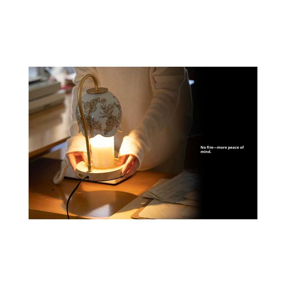 Handpainted Ceramic Lily Wax Warmer Lamp - Grisaille Art Table Light