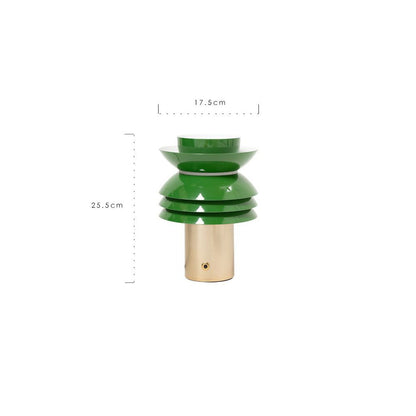 Green and gold lamp with measurements on a white background, featuring Rinoart branding.