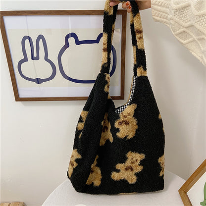 Large Capacity Student Shoulder Bag - Soft Lamb Wool Tote