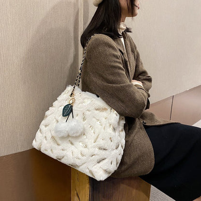 Plush Chain Shoulder Messenger Bag - Soft Crossbody Bag for Women