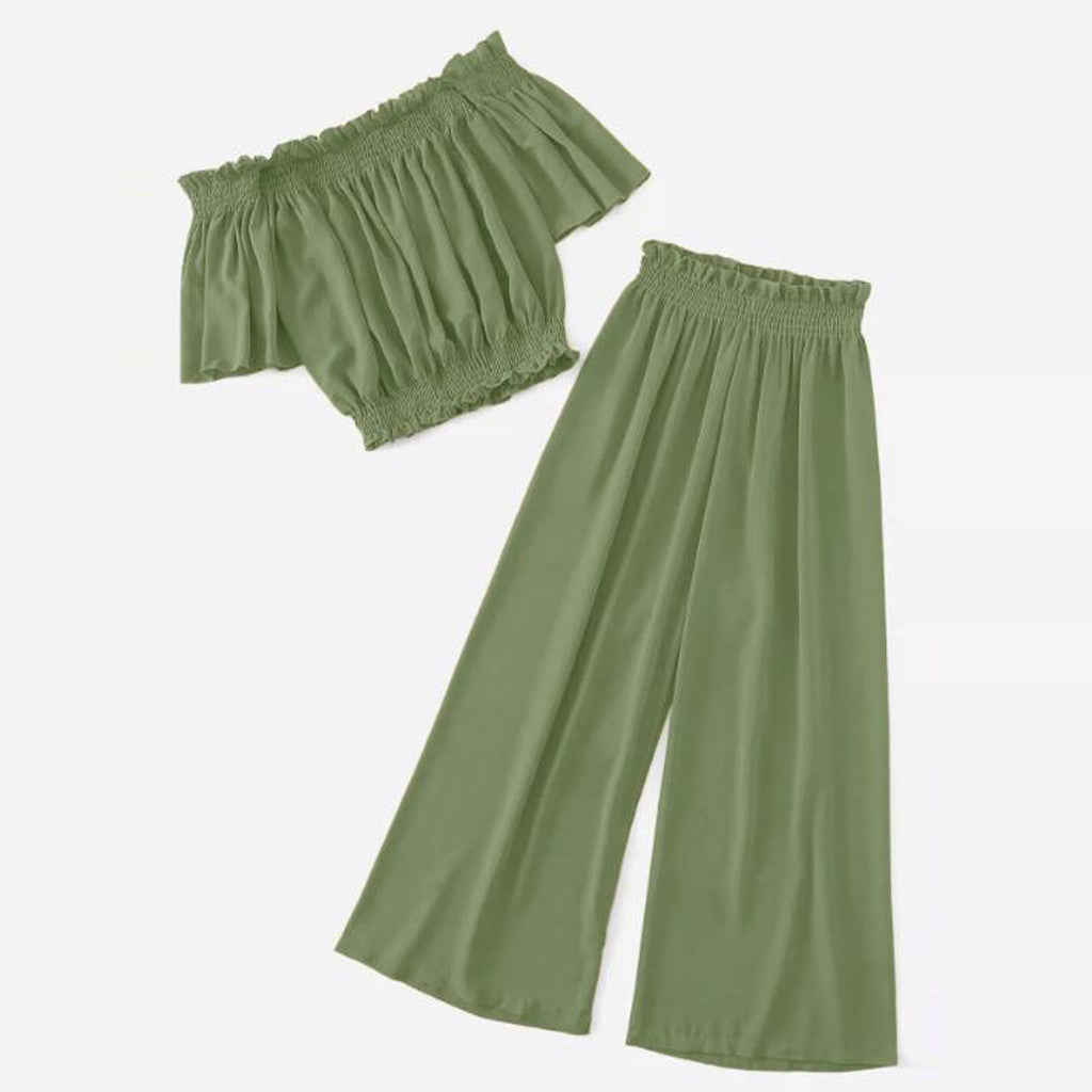 Women's Two-Piece Set - Chiffon Top and Wide Leg Pants Suit