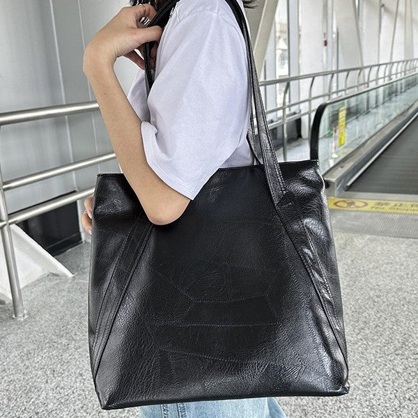Large Capacity PU Leather Tote Bag - Soft Shoulder Bag for Women