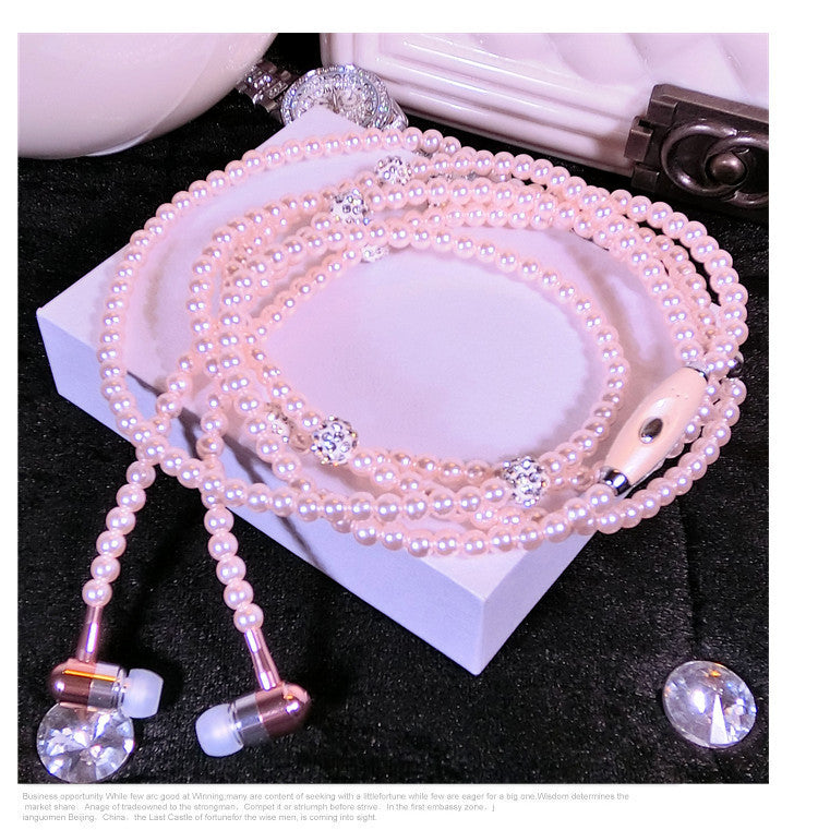 Pearl necklace earphones with wheat wire control universal earplugs trend new headset factory direct bass bass in-ear