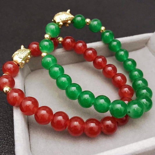 Birth Year Gold Pig Bracelet Green Double Color Gold Bead Bracelet