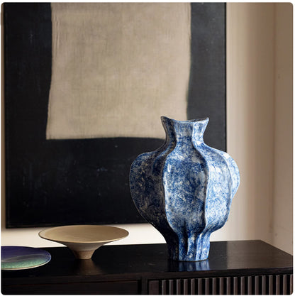 Hammered Ceramic Vase - Ming-Qing Style Chinese Porcelain Statement Piece