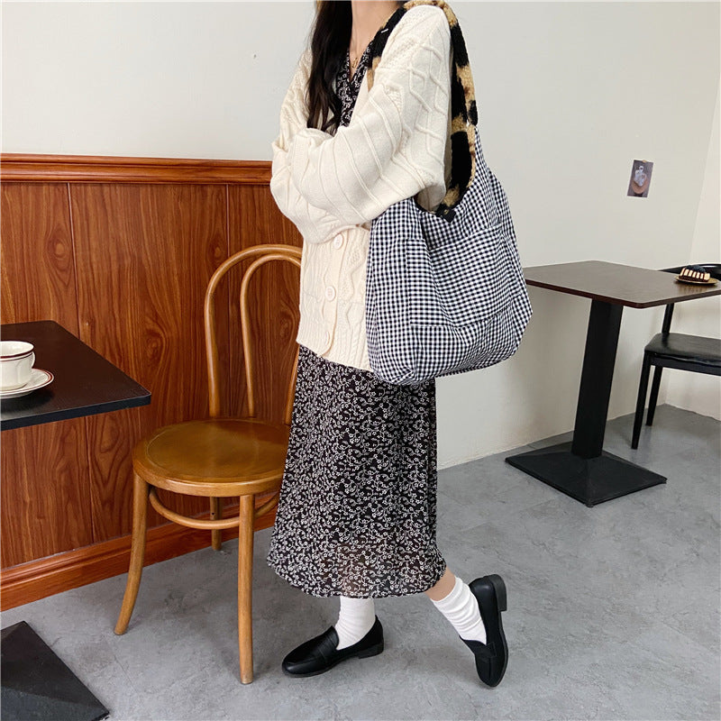 Large Capacity Student Shoulder Bag - Soft Lamb Wool Tote