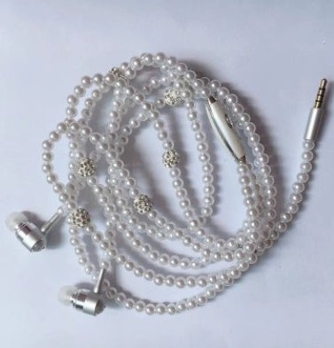 Pearl necklace earphones with wheat wire control universal earplugs trend new headset factory direct bass bass in-ear