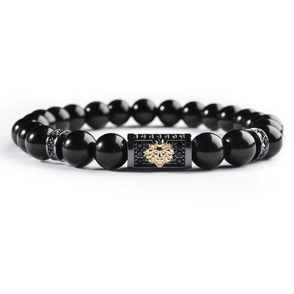 Black Copper Titanium Steel Bracelet - Natural Stone Geometric Design