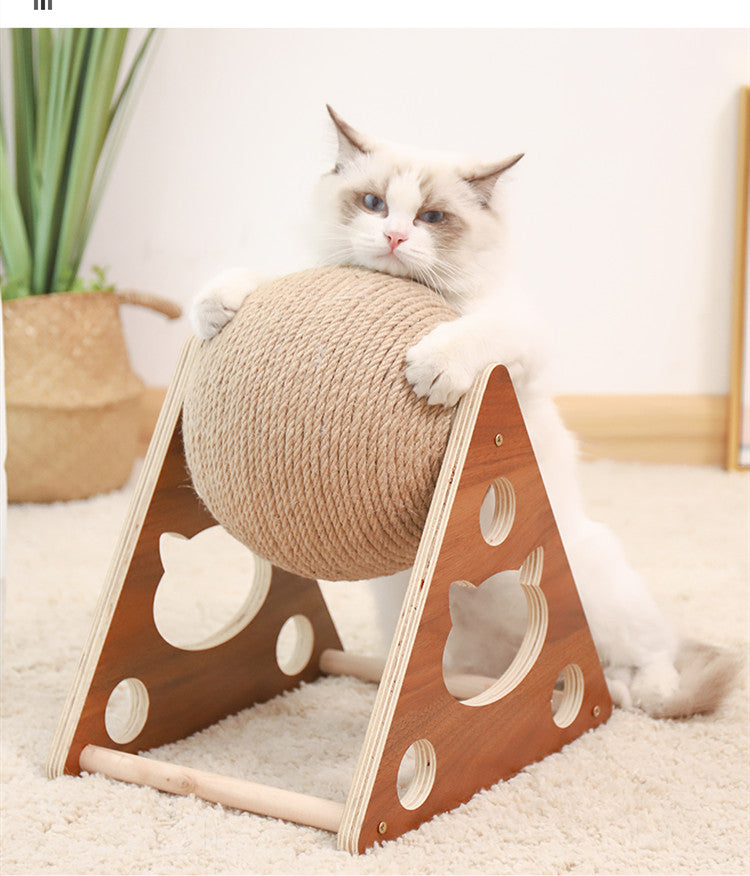 Solid Wood Cat Scratching Post - Natural Climbing Frame & Claw Sharpener
