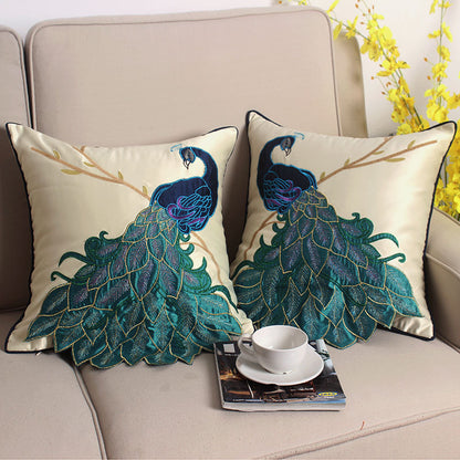 New Chinese Style Soft Furnishing Living Room Sofa Pillow With Long Tail Peacock Embroidery Embroidered Waist Pillowcase Bed Pillowcase