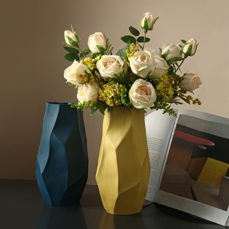 Nordic Frosted Geometric Vase - Modern Cylindrical Glass Vase with Textured Surface