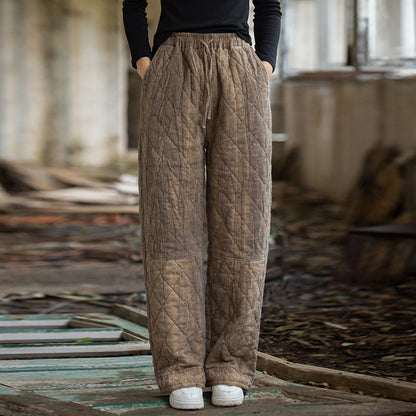 Ramie Tie-Dye Quilted Pants - Straight Leg Distressed Style